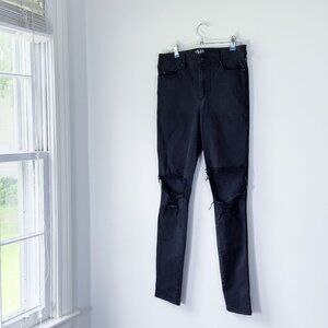 Tripp NYC Ripped Distressed High Rise Black Skinny Jeans 30 Goth Punk Thrashed